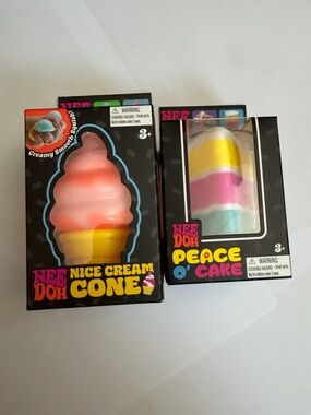 Nice Cream Cone & Peace O'Cake Squishy Toy Set - Pink, Yellow, Blue